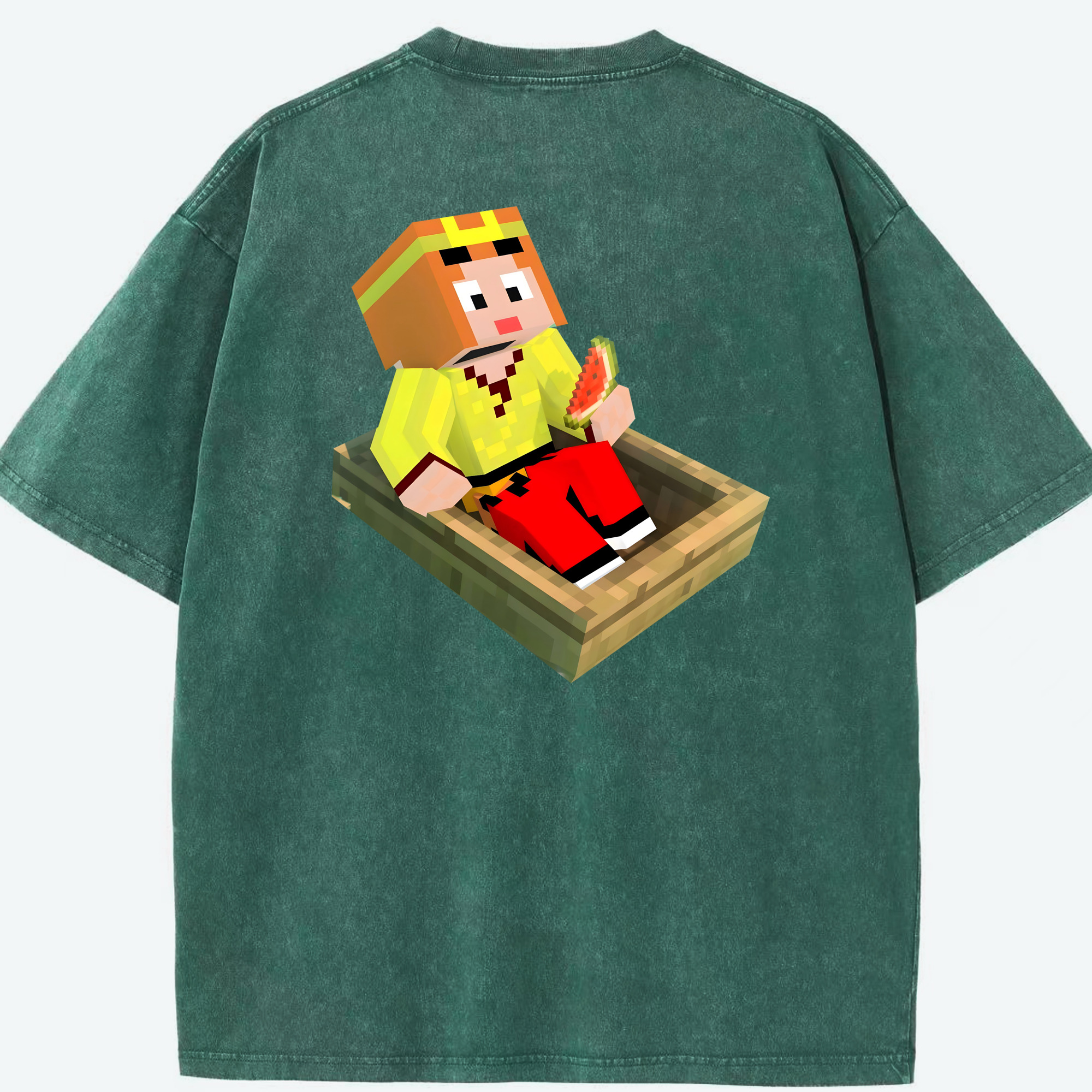 （画像用） マインクラフト ブロックの世界 Minecraft MC Block world 綿100% ヴィンテージ風 半袖Tシャツ（背面プリント）